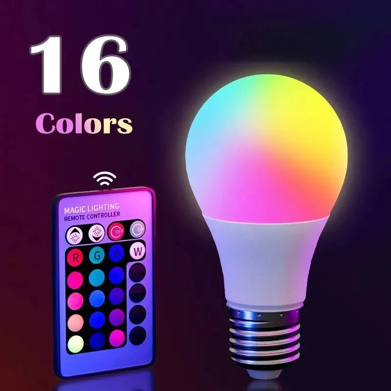 RGB LED Glödlampa Med Fjärrkontroll – 16 Färger, Dimbart