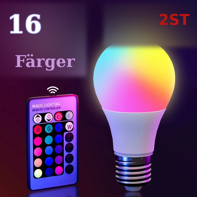 RGB LED Glödlampa Med Fjärrkontroll – 16 Färger, Dimbart
