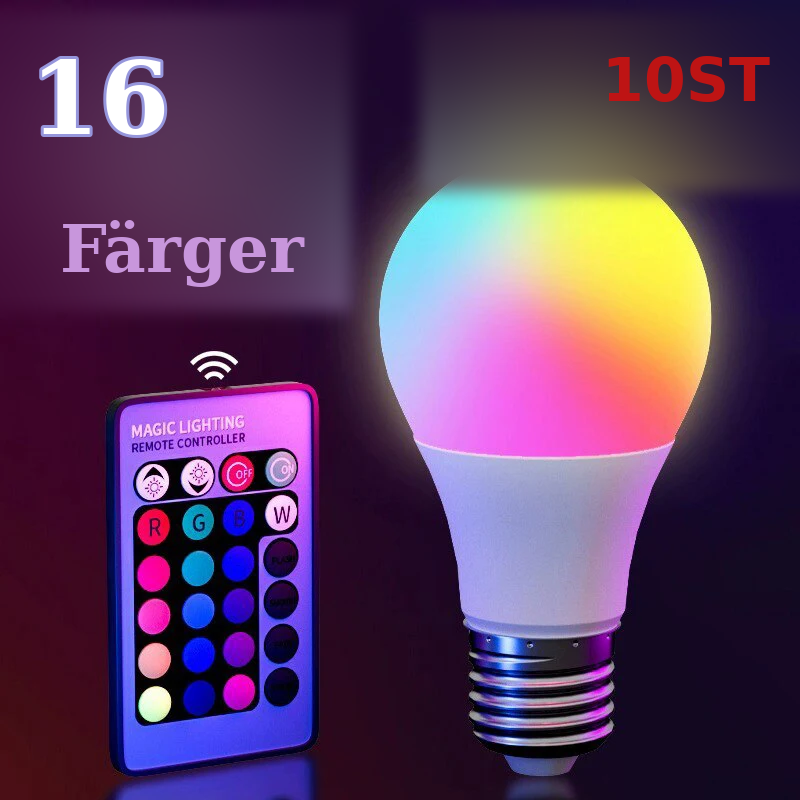 RGB LED Glödlampa Med Fjärrkontroll – 16 Färger, Dimbart