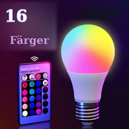 RGB LED Glödlampa Med Fjärrkontroll – 16 Färger, Dimbart