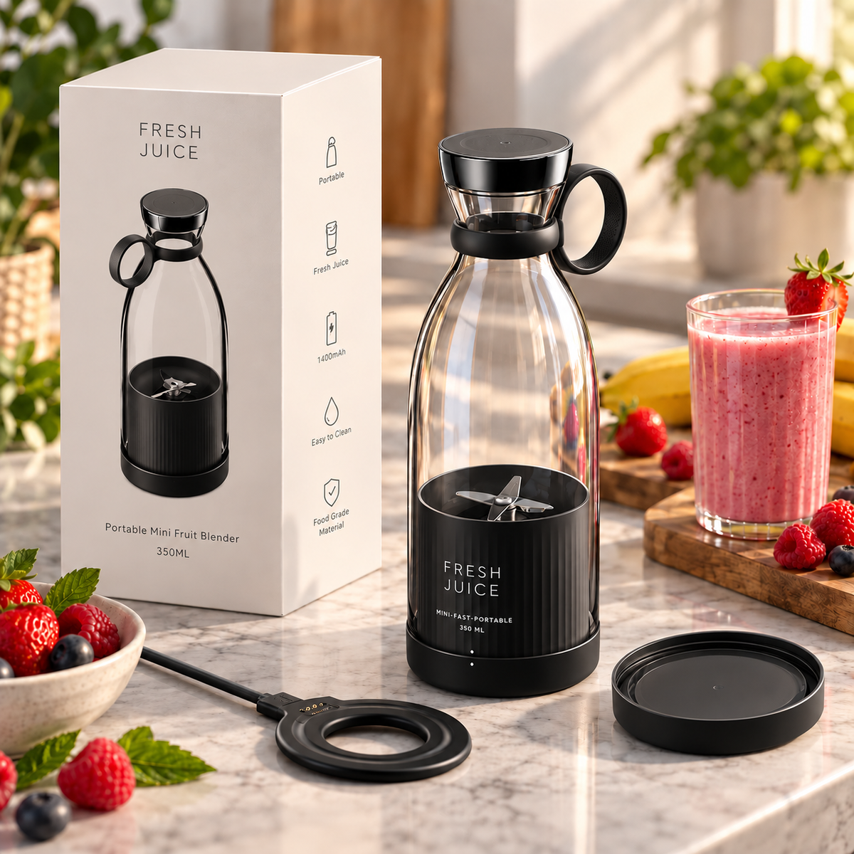 Portabel Elektrisk Mini-Juicer med USB, 350 ml