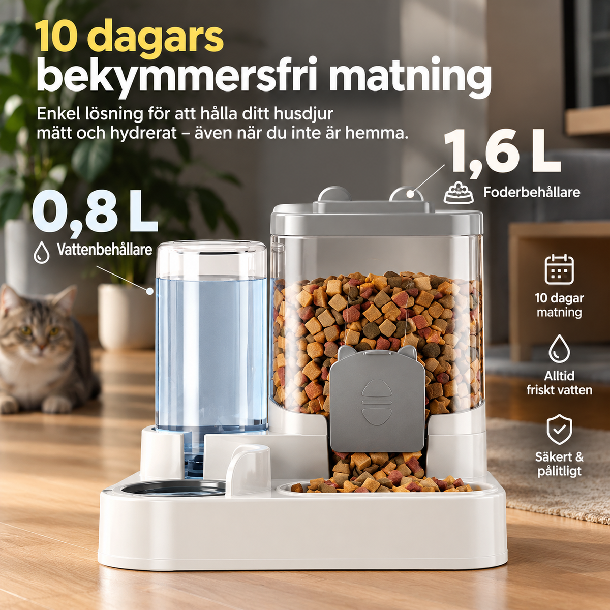 Automatisk Foder- och Vattenskål för Katter och Hundar