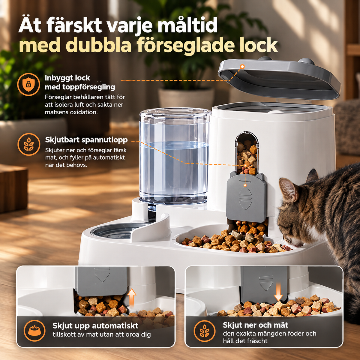 Automatisk Foder- och Vattenskål för Katter och Hundar