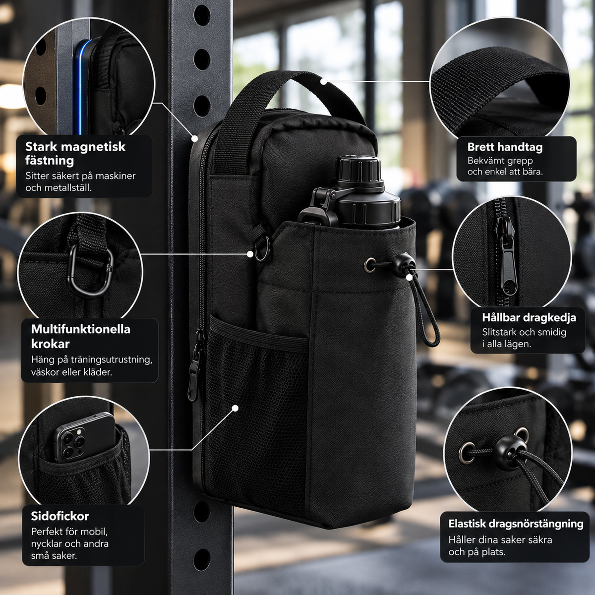 Magnetisk Gymväska För Vattenflaska Och Mobil